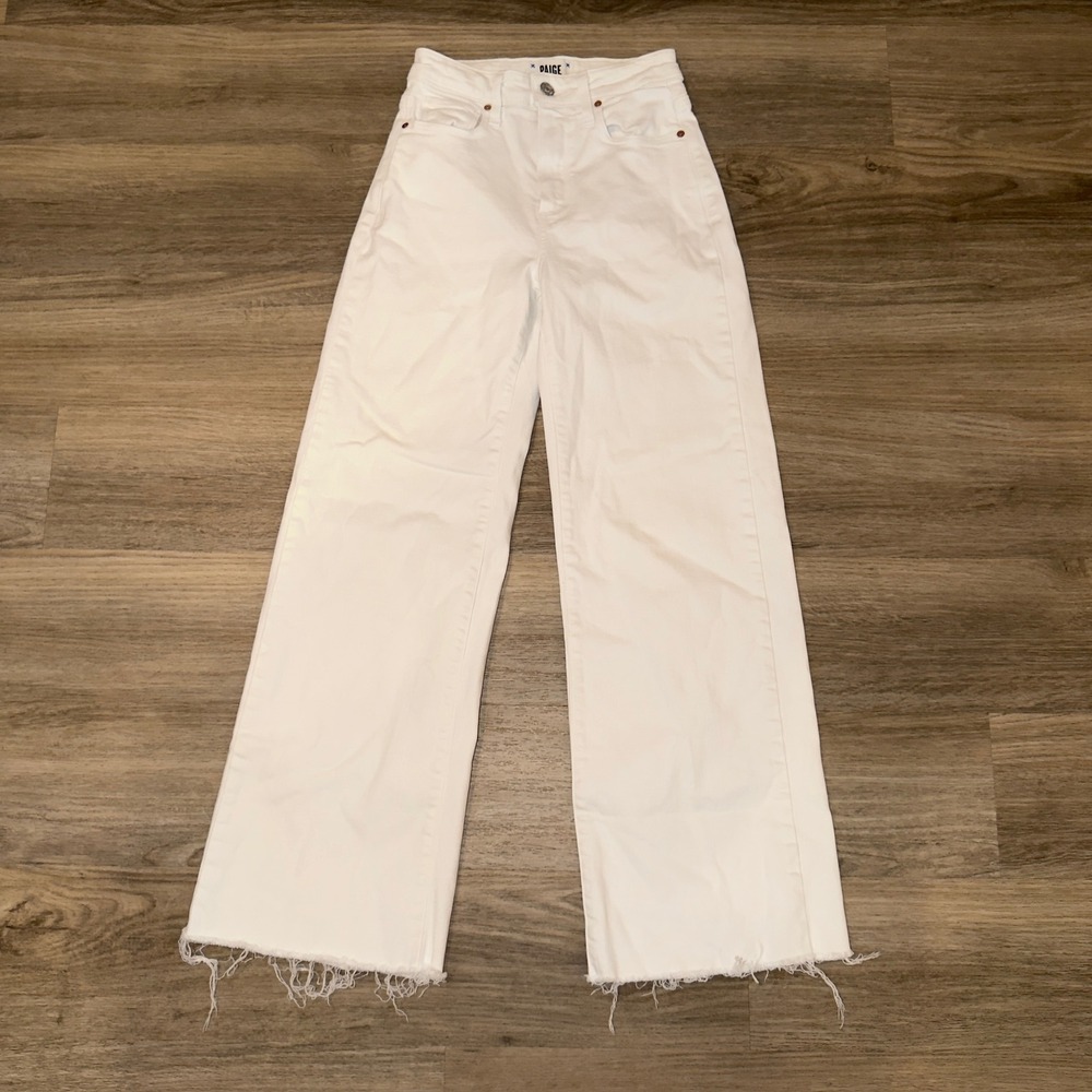 PAIGE Anessa High Waist Wide Leg Jeans Radiant White Raw Hem 23 6724L09-4503